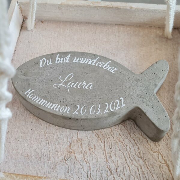 Betonfisch mit Spruch - Kommunion